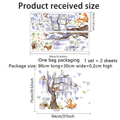 Sub copacul Wisteria Autocolante de perete cu animale din desene animate Iepure Vulpe Fluture Autocolant de perete Camera copiilor Camera de zi Autocolante acasă