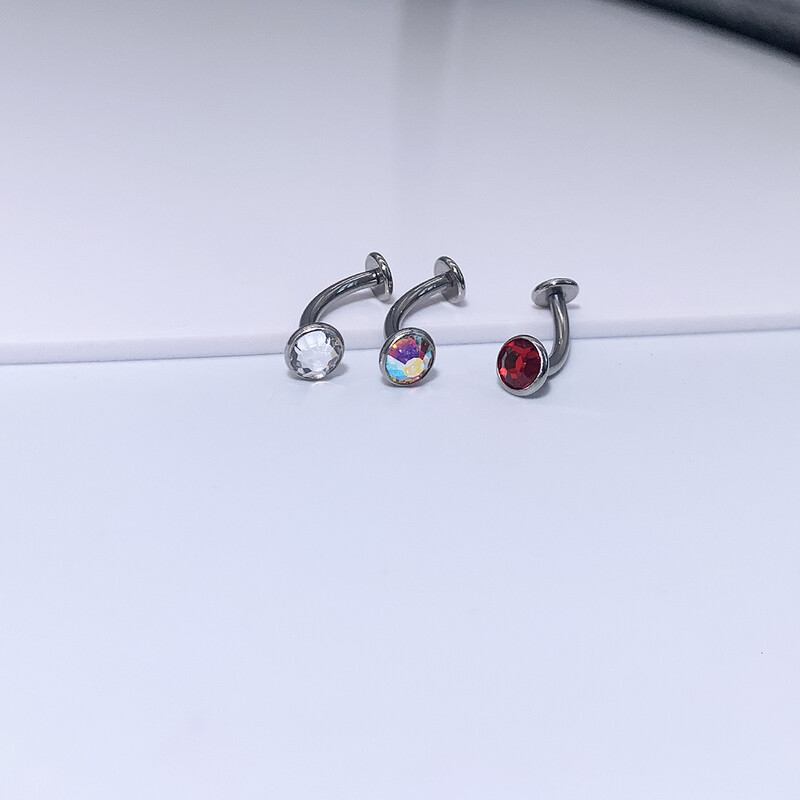 Titánový prsteň do pupka F136, 14 gramov, zirkónový necht, plochá tyčinka, lesklý necht do obočia, piercing šperky.