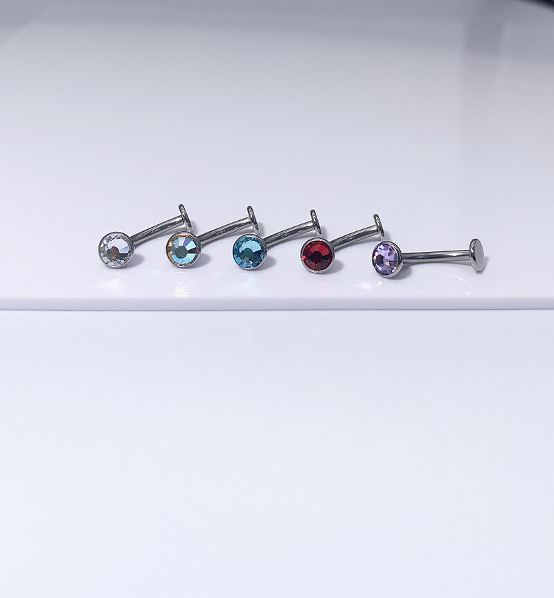 Titánový prsteň do pupka F136, 14 gramov, zirkónový necht, plochá tyčinka, lesklý necht do obočia, piercing šperky.