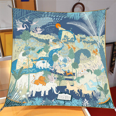 Naujo dizaino Jungle Palace Twill šilko skara skara Prabangios prekės ženklo kvadratinis šalikas, moteriškas Hijab Bandana Foulard kaklaskarės galvos kaklaskarės