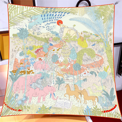 Naujo dizaino Jungle Palace Twill šilko skara skara Prabangios prekės ženklo kvadratinis šalikas, moteriškas Hijab Bandana Foulard kaklaskarės galvos kaklaskarės