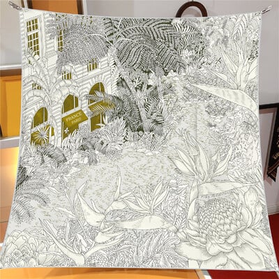 Naujo dizaino Jungle Palace Twill šilko skara skara Prabangios prekės ženklo kvadratinis šalikas, moteriškas Hijab Bandana Foulard kaklaskarės galvos kaklaskarės