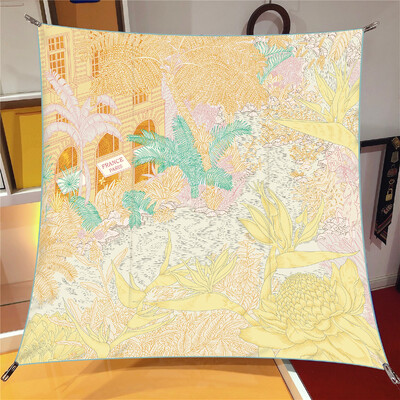 Naujo dizaino Jungle Palace Twill šilko skara skara Prabangios prekės ženklo kvadratinis šalikas, moteriškas Hijab Bandana Foulard kaklaskarės galvos kaklaskarės