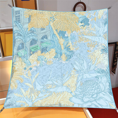 Naujo dizaino Jungle Palace Twill šilko skara skara Prabangios prekės ženklo kvadratinis šalikas, moteriškas Hijab Bandana Foulard kaklaskarės galvos kaklaskarės