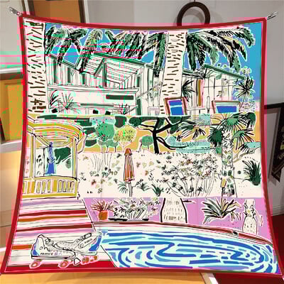 Naujo dizaino Jungle Palace Twill šilko skara skara Prabangios prekės ženklo kvadratinis šalikas, moteriškas Hijab Bandana Foulard kaklaskarės galvos kaklaskarės