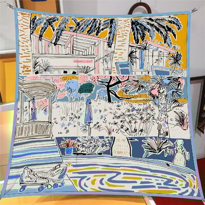 Naujo dizaino Jungle Palace Twill šilko skara skara Prabangios prekės ženklo kvadratinis šalikas, moteriškas Hijab Bandana Foulard kaklaskarės galvos kaklaskarės