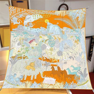 Naujo dizaino Jungle Palace Twill šilko skara skara Prabangios prekės ženklo kvadratinis šalikas, moteriškas Hijab Bandana Foulard kaklaskarės galvos kaklaskarės