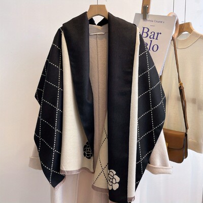 Geometrická žakárová šatka s kaméliou, elegantná štýlová imitácia kašmíru, strapcová šatka, ženy, jeseň/zima, všestranná teplá zavinovacia šatka