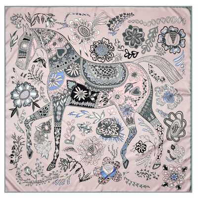 POBING Kézi tekercselt szálas selyem sál Női Erdei Zebra Négyzet Sálak Echarpes Foulard Femme Wrap Lady Bandana Hidzsáb 90cm