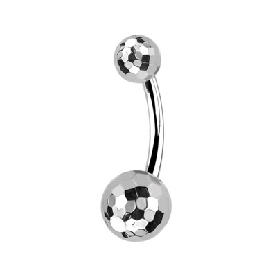 Piercing do pupka z titánu MDNEN ASTM F136 s fazetovou loptou a textúrou futbalového pupka, šperky na telo.