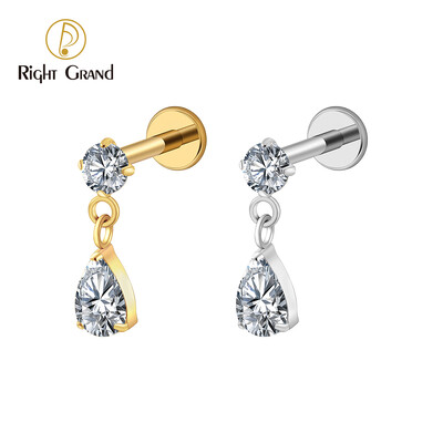 Labais Grand ASTM F136 Titanium 16G Teardrop Dangle CZ Labret Stud Waterdrop Tragus Skrimšļa auskars Flatback Helix pīrsings