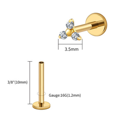 Piercing do pery s trojitým CZ náušnicou z titánu 16G s trojitým CZ náušnicou z tragusu a mušle.
