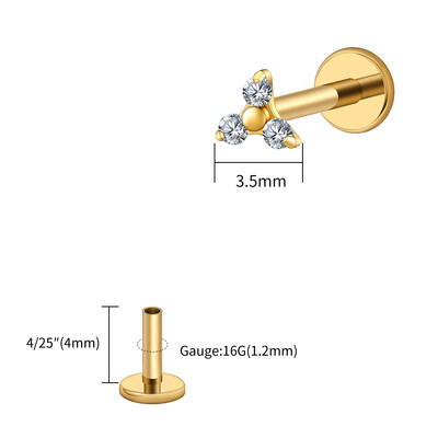 Piercing do pery s trojitým CZ náušnicou z titánu 16G s trojitým CZ náušnicou z tragusu a mušle.
