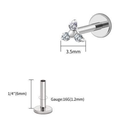 Piercing do pery s trojitým CZ náušnicou z titánu 16G s trojitým CZ náušnicou z tragusu a mušle.