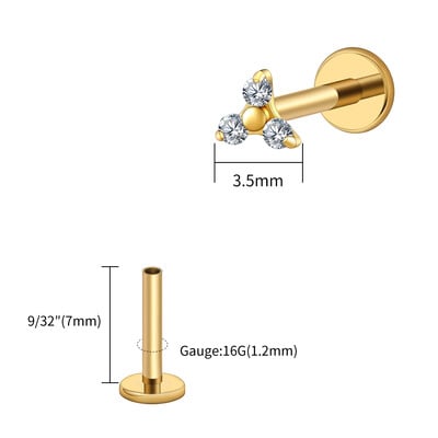 Piercing do pery s trojitým CZ náušnicou z titánu 16G s trojitým CZ náušnicou z tragusu a mušle.