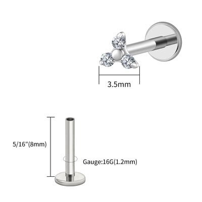 Piercing do pery s trojitým CZ náušnicou z titánu 16G s trojitým CZ náušnicou z tragusu a mušle.