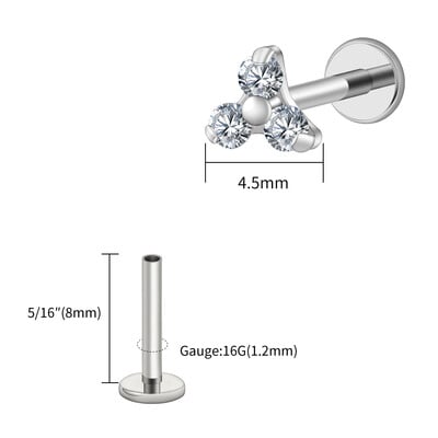 Piercing do pery s trojitým CZ náušnicou z titánu 16G s trojitým CZ náušnicou z tragusu a mušle.