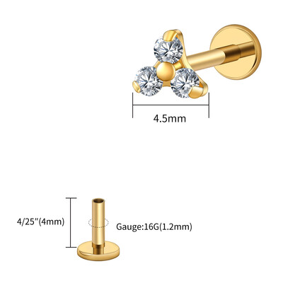 Piercing do pery s trojitým CZ náušnicou z titánu 16G s trojitým CZ náušnicou z tragusu a mušle.
