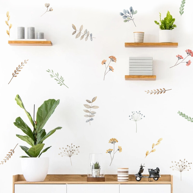 Rajzfilm akvarell virágos növények fali matrica vinil levehető barkácsmatricák falmatrica gyerekszoba nappali belső lakberendezés
