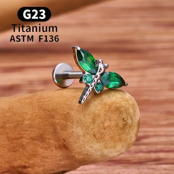 G23 Titanium Dragonfly Stud Earring for Women 16G CZ Internal Thread Labret Lip Ear Cartilage Tragus Daith Piercing Body Jewelry