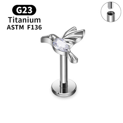 Titánové náušnice G23 s vážkou pre ženy, 16G CZ s vnútorným závitom, labret, piercing do chrupavky, tragus, daith, piercing do tela