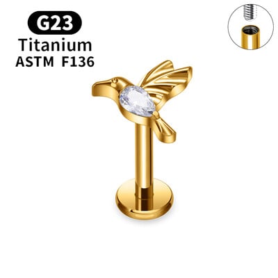 Titánové náušnice G23 s vážkou pre ženy, 16G CZ s vnútorným závitom, labret, piercing do chrupavky, tragus, daith, piercing do tela