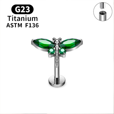 Titánové náušnice G23 s vážkou pre ženy, 16G CZ s vnútorným závitom, labret, piercing do chrupavky, tragus, daith, piercing do tela