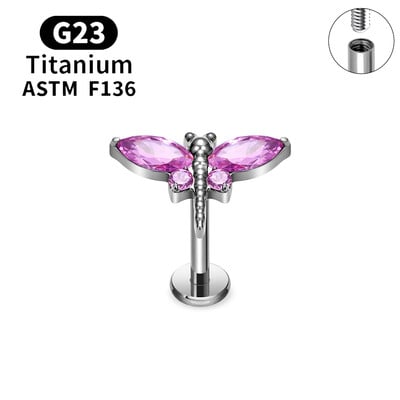 Titánové náušnice G23 s vážkou pre ženy, 16G CZ s vnútorným závitom, labret, piercing do chrupavky, tragus, daith, piercing do tela