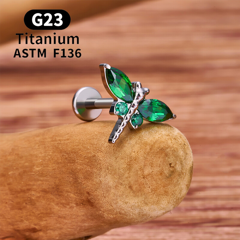 Titánové náušnice G23 s vážkou pre ženy, 16G CZ s vnútorným závitom, labret, piercing do chrupavky, tragus, daith, piercing do tela