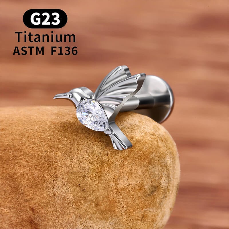 Titánové náušnice G23 s vážkou pre ženy, 16G CZ s vnútorným závitom, labret, piercing do chrupavky, tragus, daith, piercing do tela