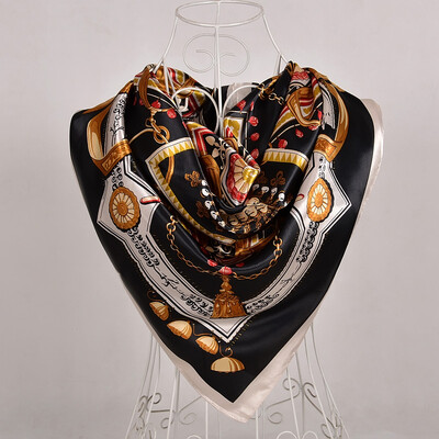 [BYSIFA] Eșarfe pătrate din satin negru cu imprimeu de șarpe Esarfe pentru cap 90*90cm Iarna femei șaluri eșarfe împachetări vară șal aer condiționat