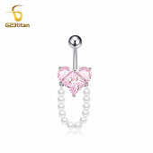 G23Titan Pink Circon Szív Has Gyűrű Függő Gyöngy női Szexi Köldök Ékszer Sebészeti Titán Súlyzó Nombril Ombligo Piercing
