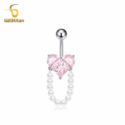 G23Titan Pink Zircon Heart Belly Ring Hanging Pearl Women Sexy αφαλός κοσμήματα χειρουργικό Titanium Barbell Nombril Ombligo Piercing