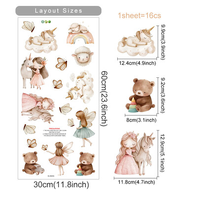 Akvarel Jednorog Vila Medvjed Rainbow Zidne Naljepnice Zidna Dekoracija Dječje Sobe Dekoracija Dječje Sobe Spavaća soba Dnevni Boravak