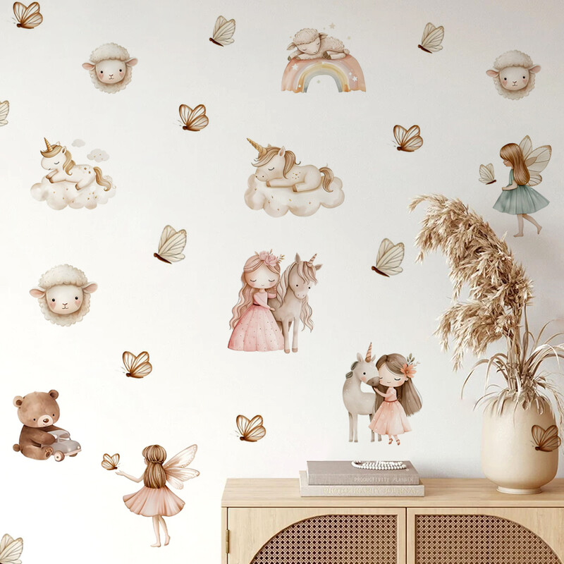 Akvarel Jednorog Vila Medvjed Rainbow Zidne Naljepnice Zidna Dekoracija Dječje Sobe Dekoracija Dječje Sobe Spavaća soba Dnevni Boravak