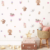 Desen animat Urs Iepure Animal Flori Autocolante de perete Detașabil pentru dormitor Camera de zi Pepinieră Decorare fundal Decalcomanii
