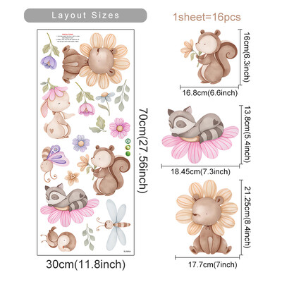 Desen animat Urs Iepure Animal Flori Autocolante de perete Detașabil pentru dormitor Camera de zi Pepinieră Decorare fundal Decalcomanii
