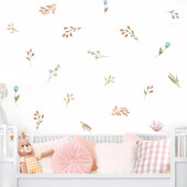 Boho kvety, listy, bylinky, pole, nástenná nálepka do detskej izby, vinylové nástenné dekorácie pre deti, detskú izbu, bytové dekorácie