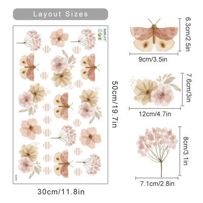 Boho kvety, listy, bylinky, pole, nástenná nálepka do detskej izby, vinylové nástenné dekorácie pre deti, detskú izbu, bytové dekorácie