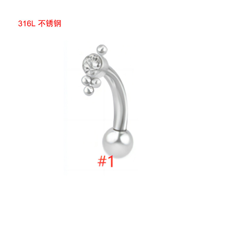 Piercing do pery z 100% chirurgickej ocele s vonkajším závitom, labret, piercing do pery, 16G, obočie, C tyčinka, telové šperky, náušnice s oreja zirkónom a chrupavkou.
