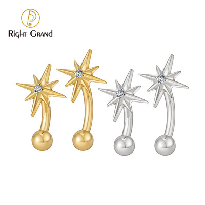 Δεξί Grand ASTM F136 Titanium 16G CZ North Star Rook σκουλαρίκι 6mm 8mm Καμπύλη μπάρα φρυδιών Χόνδρος Tragus Labret Piercing