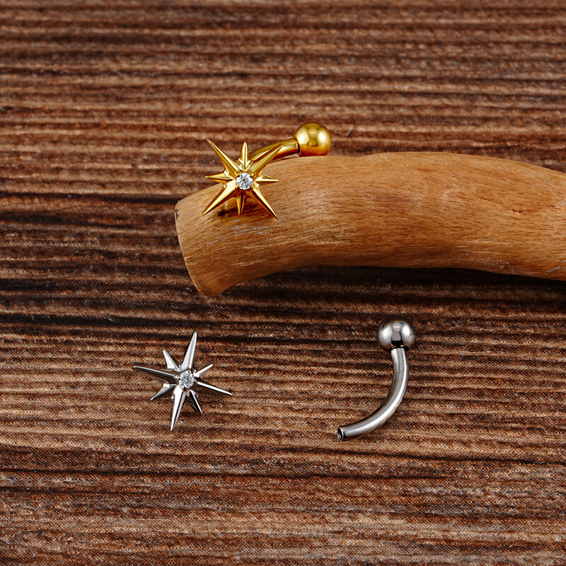 Piercing do labretu tragus, titán 16G, ASTM F136, náušnica s rytou CZ, zaoblená činka, 6 mm, 8 mm.