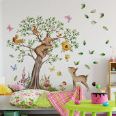 4db Rajzfilm dzsungel állatfa fali matricák gyerekszoba babaszoba óvoda fali dekoráció aranyos állat gyerek tapéta matrica