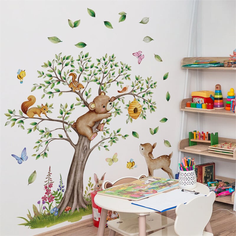 4db Rajzfilm dzsungel állatfa fali matricák gyerekszoba babaszoba óvoda fali dekoráció aranyos állat gyerek tapéta matrica