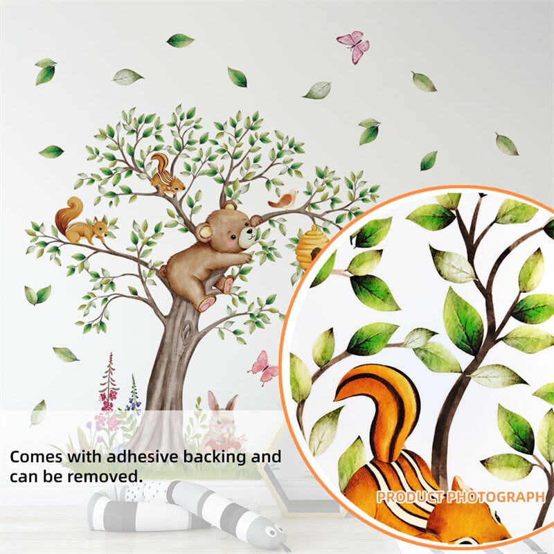 4db Rajzfilm dzsungel állatfa fali matricák gyerekszoba babaszoba óvoda fali dekoráció aranyos állat gyerek tapéta matrica