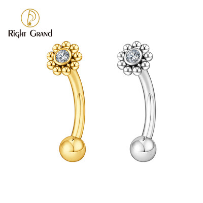 Jobb Grand ASTM F136 Titanium Mini CZ Flower Rook Fülbevaló 16G ívelt súlyzó Labret Stud Szemöldök Porc Tragus Testpiercing