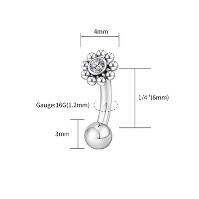 Jobb Grand ASTM F136 Titanium Mini CZ Flower Rook Fülbevaló 16G ívelt súlyzó Labret Stud Szemöldök Porc Tragus Testpiercing