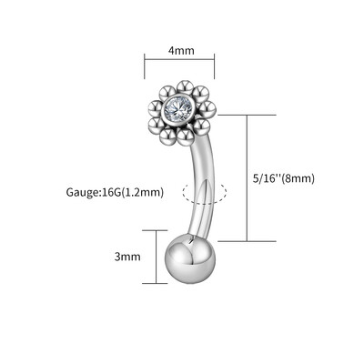 Jobb Grand ASTM F136 Titanium Mini CZ Flower Rook Fülbevaló 16G ívelt súlyzó Labret Stud Szemöldök Porc Tragus Testpiercing