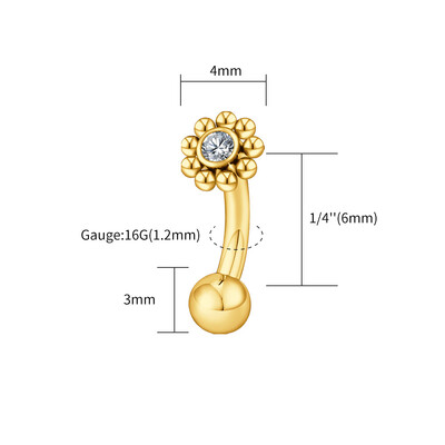 Jobb Grand ASTM F136 Titanium Mini CZ Flower Rook Fülbevaló 16G ívelt súlyzó Labret Stud Szemöldök Porc Tragus Testpiercing