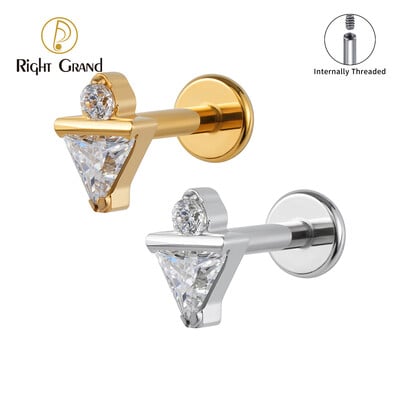 Δεξί Grand ASTM F136 Titanium 16G Triangle CZ Monroe Labret Geometric Tragus Cartilage Helix Stud Σκουλαρίκι Μύτη Σκουλαρίκια Piercing